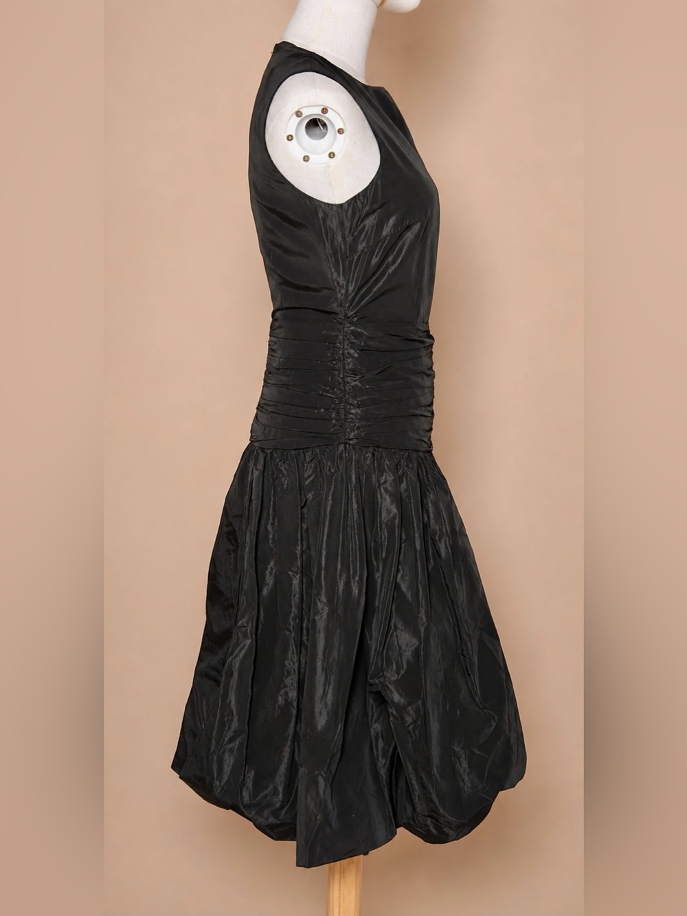 Zara Basic Black Taffeta Ruched Waist Bubble Hem Dress Small - Picture 5 of 5